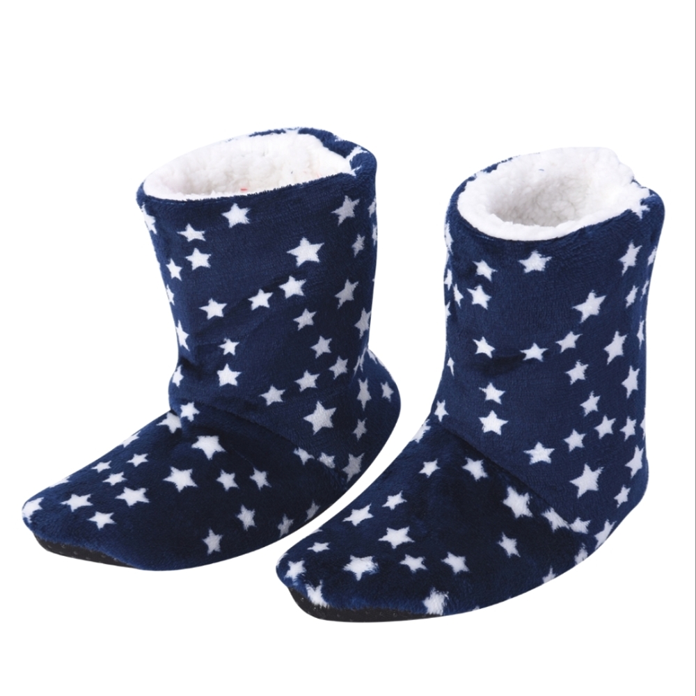 S/M Soft & Warm Booties. Blue w/ White Stars. Faux Fur/Sherpa. Adult.